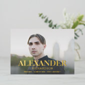 写真モダン卒業パーティーの名前 箔招待状 (立ち正面)