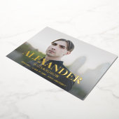 写真モダン卒業パーティーの名前 箔招待状 (回転した状態)