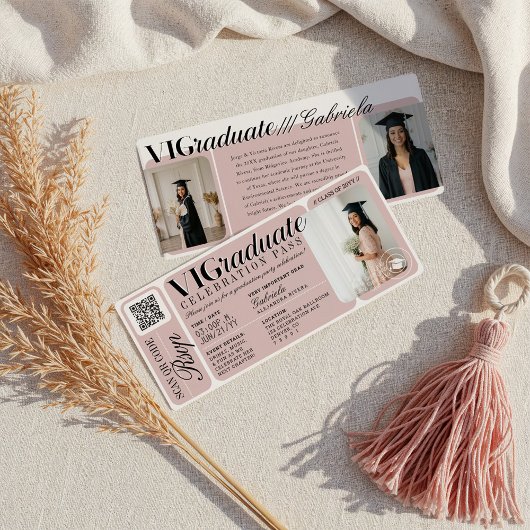 写真モダン卒業パーティーイベントチケットQRコード 招待状