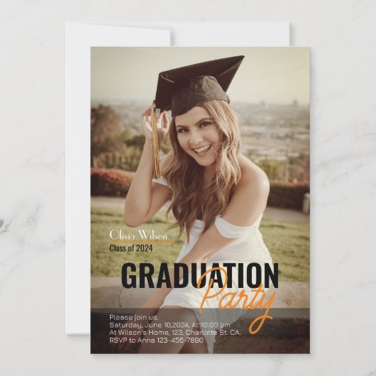 写真モダン卒業パーティー招待状テンプレート 招待状 (正面)