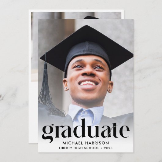 写真モダン卒業パーティー 招待状 (正面/裏面)