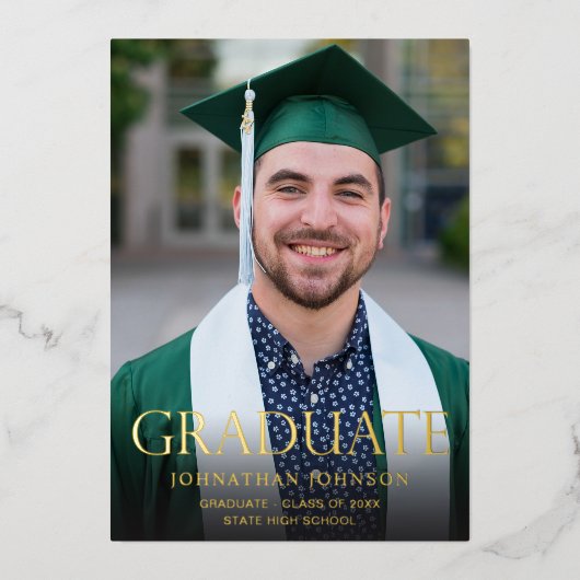 写真モダン卒業フォイル卒業発表 箔招待状 (正面)