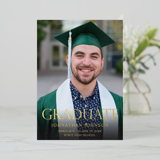 写真モダン卒業フォイル卒業発表 箔招待状 (立ち正面)