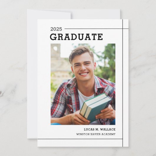 写真モダン卒業ミニマルパーティー 招待状 (正面)