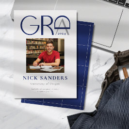 写真モダン卒業大学グレーブルー 案内状