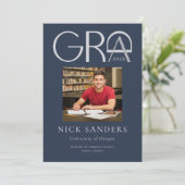 写真モダン卒業大学ネイビー 案内状 (スタンド正面)