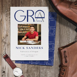 写真モダン卒業大学ブルーグレー 案内状