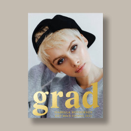 写真モダン卒業式ほこりっぽい青金ゴールド 箔招待状