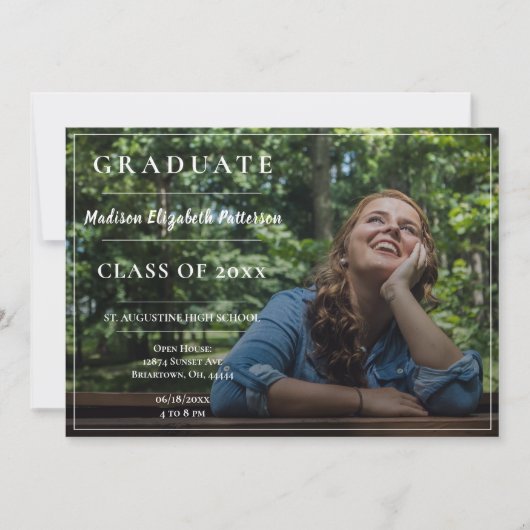写真モダン卒業式オープンハウス 招待状 (正面)