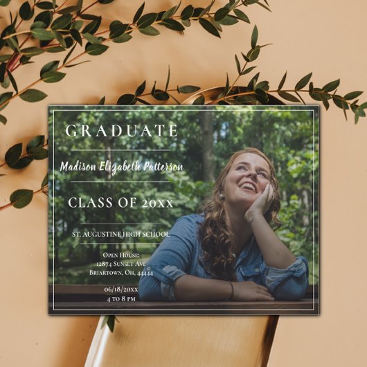 写真モダン卒業式オープンハウス 招待状