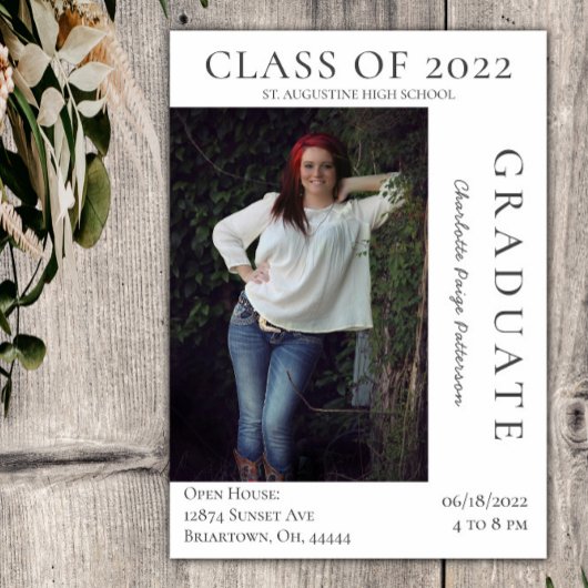 写真モダン卒業式オープンハウス |白 招待状