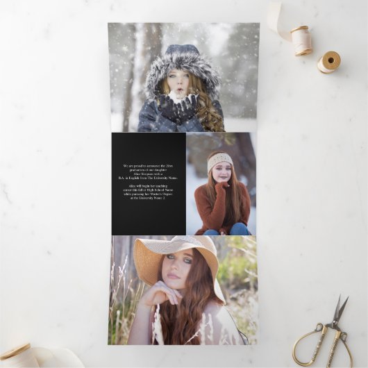 写真モダン卒業式3回発表 三つ折り案内状 (内部)