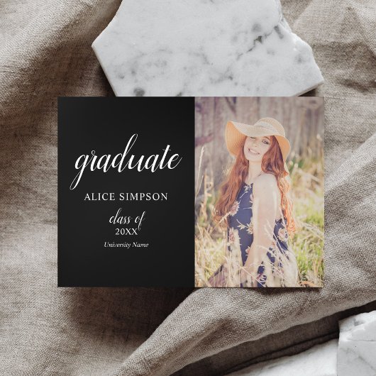 写真モダン卒業式3回発表 三つ折り案内状