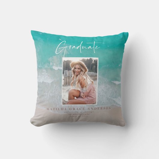 写真モダン卒業海ビーチスクリプト クッション (正面)