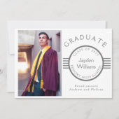 写真モダン卒業生シルバーストライプ卒業式 案内状 (正面)