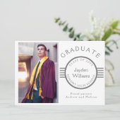 写真モダン卒業生シルバーストライプ卒業式 案内状 (スタンド正面)