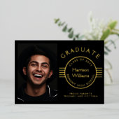 写真モダン卒業生金ゴールド 箔招待状 (立ち正面)