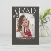 写真モダン卒業発表グレー 案内状 (スタンド正面)