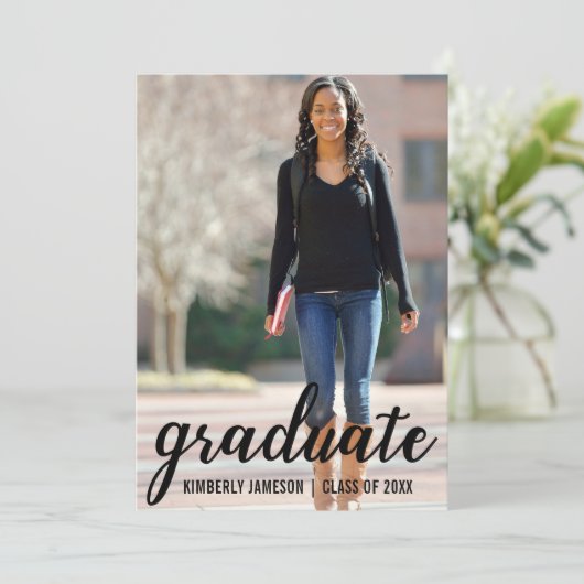 写真モダン卒業発表スクリプトカード 案内状 (スタンド正面)