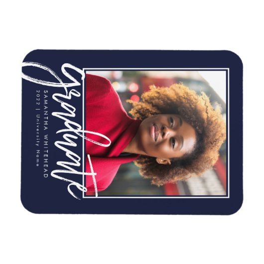 写真モダン卒業発表ネイビーブルー2022 マグネット (横)