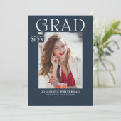 写真モダン卒業発表ネイビーブルー 案内状 (スタンド正面)