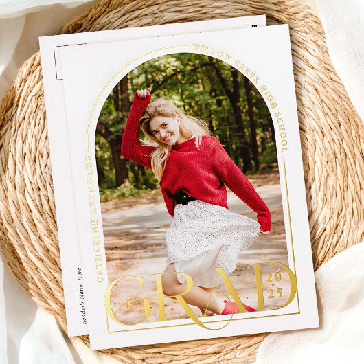 写真モダン卒業発表箔はがき 箔招待状ポストカード