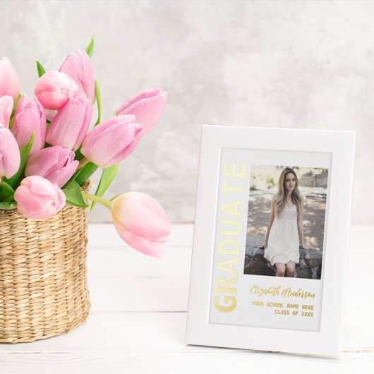 写真モダン卒業発表箔はがき 箔招待状ポストカード