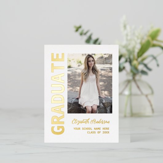 写真モダン卒業発表箔はがき 箔招待状ポストカード (立ち正面)