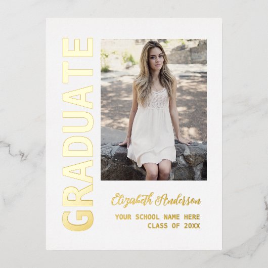 写真モダン卒業発表箔はがき 箔招待状ポストカード (正面)
