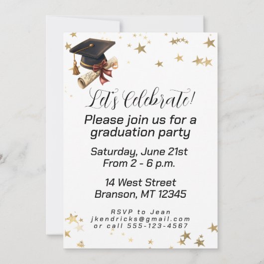 写真モダン卒業金ゴールド星パーティー 招待状 (裏面)