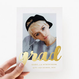 写真モダン卒業金ゴールド 箔招待状