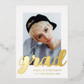 写真モダン卒業金ゴールド 箔招待状 (正面)