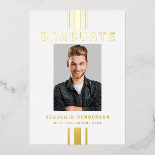 写真モダン卒業金箔発表 箔招待状 (正面)