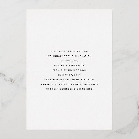 写真モダン卒業金箔発表 箔招待状 (裏面)