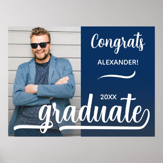 写真モダン卒業青 ポスター (正面)