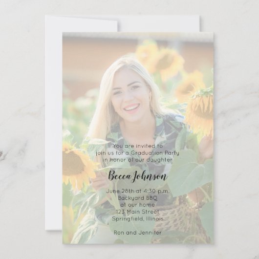 写真モダン卒業 招待状 (裏面)