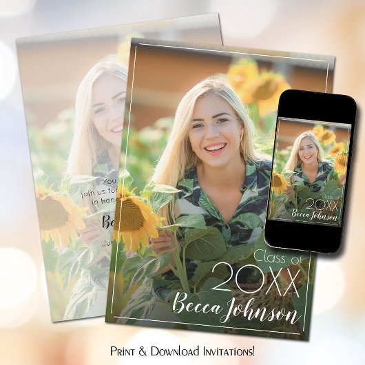 写真モダン卒業 招待状