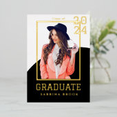 写真モダン卒業 箔招待状 (立ち正面)