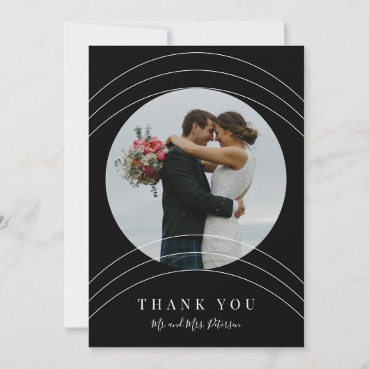 写真モダン名は白黒を結婚表す サンキューカード (正面)