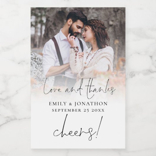 写真モダン名日付愛感謝してい結婚式の引き出物 ワインラベル (シングルラベル)