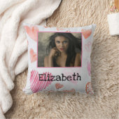 写真モダン名水色ピンク白ハート クッション (ブランケット)