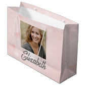 写真モダン名水色ピンク白ハート ラージペーパーバッグ (正面アングル)