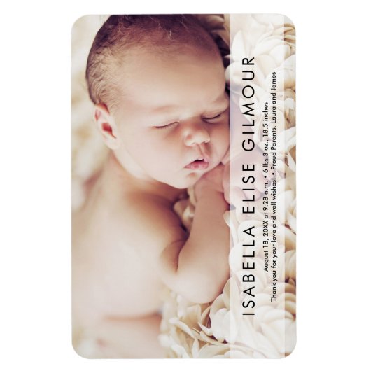 写真モダン名誕生スタッ生まれたばかりのトベビーガール マグネット (縦)