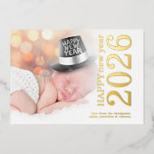 写真モダン回転文字ハッピーニューイヤー2026 箔シーズンカード (正面)