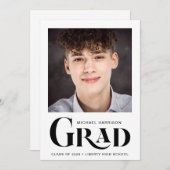 写真モダン型はっきりした卒業 案内状 (正面/裏面)