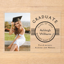 写真モダン大学院ブラックストライプ卒業式 アクリル招待状