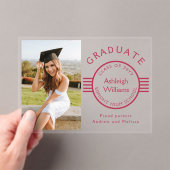 写真モダン大学院マゼンタストライプン卒業 アクリル招待状 (インサイチュ (ポータブル))