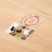 写真モダン大学院マゼンタストライプン卒業 アクリル招待状 (レイダウン)