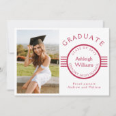 写真モダン大学院マゼンタストライプン卒業 案内状 (正面)