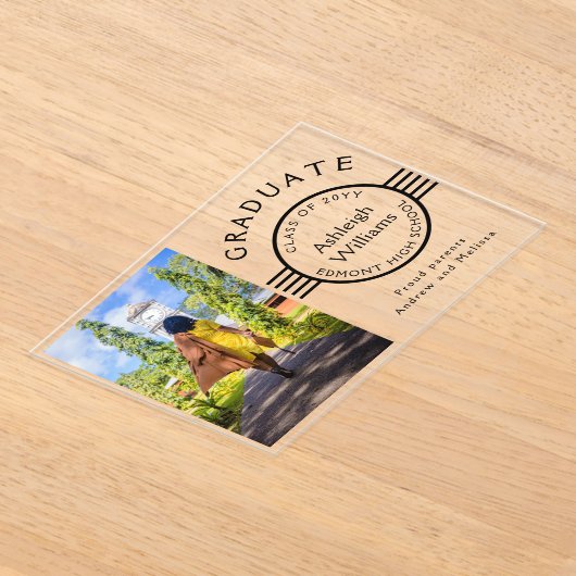 写真モダン大学院黒ストライプ学卒業Acr アクリル招待状 (レイダウン)